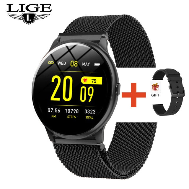 LIGE 2020 New Smart Watch Women Men Heart Rate Blood Pressure Information Remind Sport Multifunctional Waterproof Smartwatch+Box